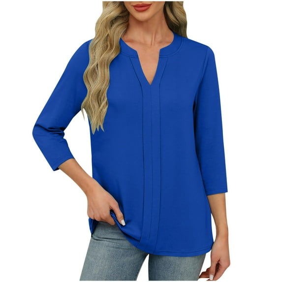 Mgmyaa Womens 3/4 Sleeve Tshirts Summer V Neck Casual Loose Fit Tee Shirts Tops