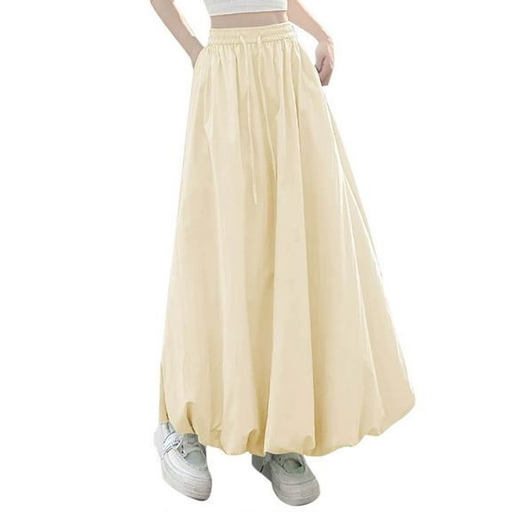 Mgmyaa Womens A-line Skirts Elastic Waist Lace High Waist Maxi Skirt