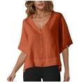 thumbnail image 1 of Mgmyaa Womens Blouses V-Neck Short Sleeve Loose Fit Irregular Hem T Shirts Casual Beach Tops Blouse, 1 of 4