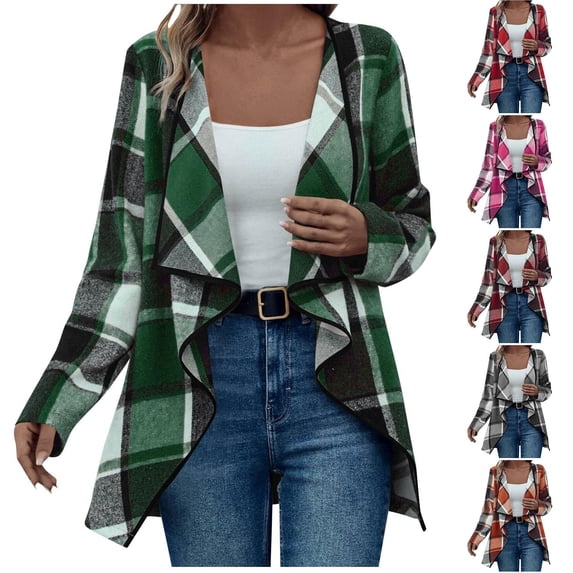 Mgmyaa Womens Casual Plaid Long Sleeve Cardigan Jacket for Fall and Winter