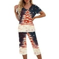 thumbnail image 1 of Mgmyaa Womens Christmas Print Pajamas Set V-Neck Short Sleeve Top Elastic Waist Cropped Pants 2 Piece Sleepwear Home Clothes, 1 of 5