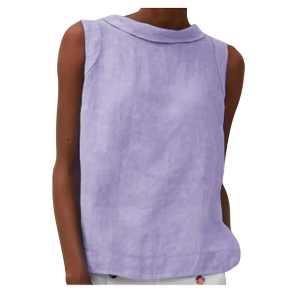 Mgmyaa Womens Cotton Linen Tank Tops Spring Summer Relaxed Fit Sleeveless Shirts Crewneck Casual Blouse