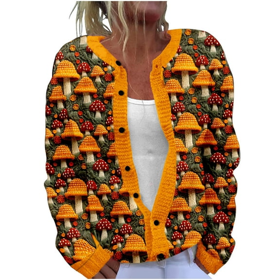 Mgmyaa Womens Floral Print Knit Button Up Cardigan Long Sleeve Lightweight Cover Up Open Front Jacket Top Blouse