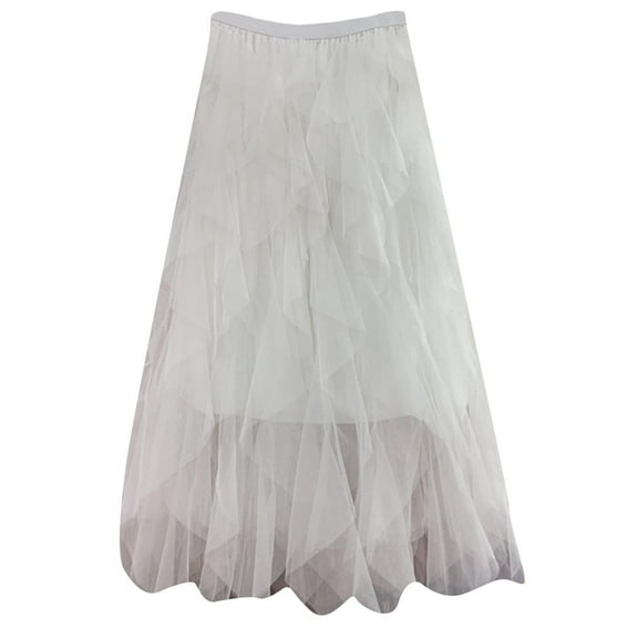 Mgmyaa Womens High Waist Irregular Mesh Tiered Long Skirt Flowy A-Line Party Cocktail Skirt