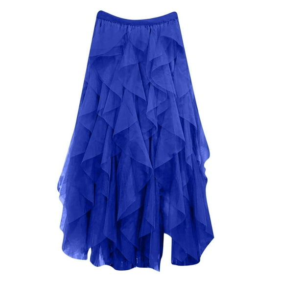 Mgmyaa Womens High Waist Irregular Mesh Tiered Long Skirt Flowy A-Line Party Cocktail Skirt