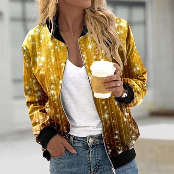 Mgmyaa Womens Jackets Sequin Bomber Jacket Zip Up Baseball Collar Long Sleeve Casual Party Coat