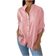 thumbnail image 1 of Mgmyaa Womens Long Sleeve Shirts V Neck Collared Button Down Shirt Band Collar Casual Tops, 1 of 6