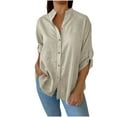 thumbnail image 1 of Mgmyaa Womens Long Sleeve Shirts V Neck Collared Button Down Shirt Band Collar Casual Tops, 1 of 6