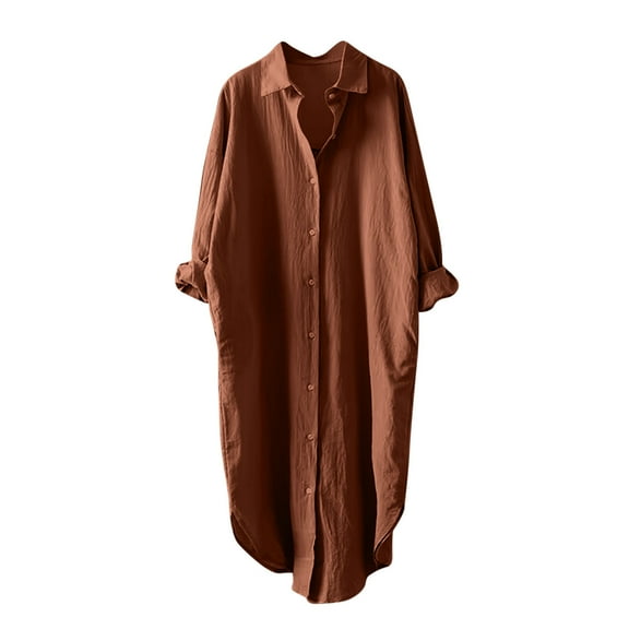 Mgmyaa Womens Oversized Button Down Shirts Casual Loose Long Sleeve Solid Lapel Long Blouses Tops