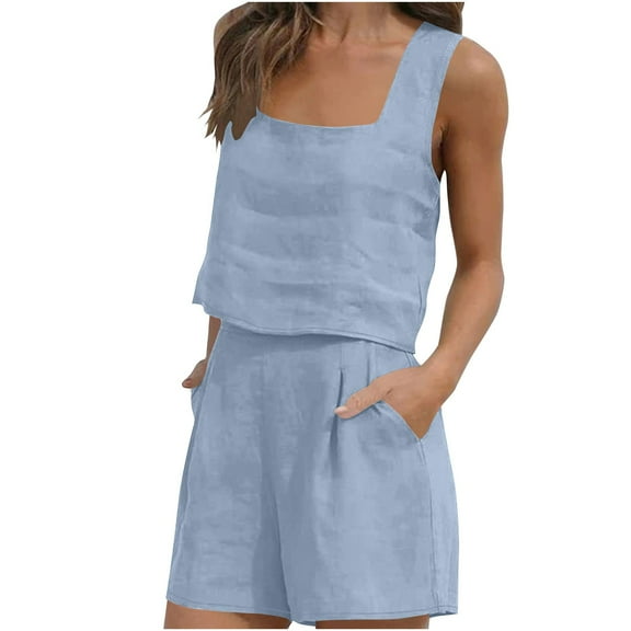 Mgmyaa Womens Pajama Set Shorts Sleeveless Croped Shirt Lounge Sets Summer 2 Piece Pjs Tank Top and Shorts with Pockets