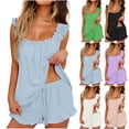 thumbnail image 1 of Mgmyaa Women's Summer Loungewear Set Cotton Pajamas for Women Set,Ruffle Trim Tank Top with Drawstring Shorts Soft Sleepwear, 1 of 8
