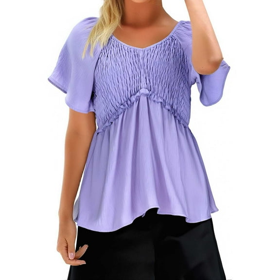 Mgmyaa Womens Plus Size Tops Loose Fit Ruffle Hem Short Sleeve Blouses Scoop Neck T Shirt Casual Tunic Tops