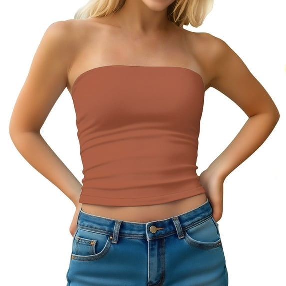 Mgmyaa Womens Strapless Tube Tops Basic Backless Sleeveless Bandeau Going Out Crop Tops Blouses Summer Clothes