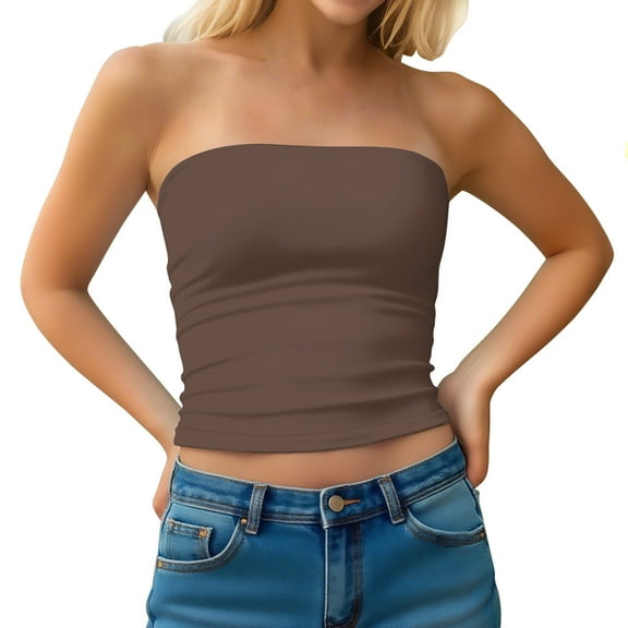 Mgmyaa Womens Strapless Tube Tops Basic Backless Sleeveless Bandeau Going Out Crop Tops Blouses Summer Clothes