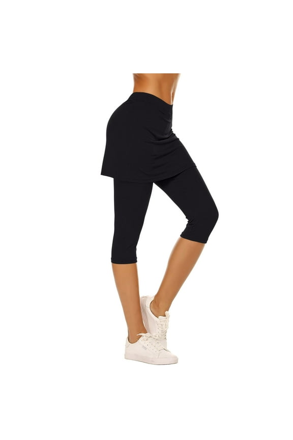 Womens Summer Tennis Skirts Golf Tennis Skirted Leggings with Pockets Running Workout Active Capris Yoga Leggings with Skirts