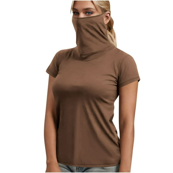 Mgmyaa Womens Sun Protection T Shirt with Face Mask Neck Gaiter Summer Breathable Short Sleeve Shirt Tops for Hiking Fishing Outdoor Activities
