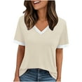 thumbnail image 1 of Mgmyaa Womens T Shirts Color Block Short Sleeve V Neck Loose Casual Summer Tops, 1 of 7