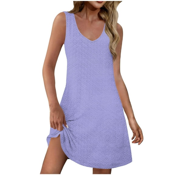 Mgmyaa Womens Tank Dress Summer Sleeveless Solid Color Casual Sundress V-Neck Pockets Mini Dress