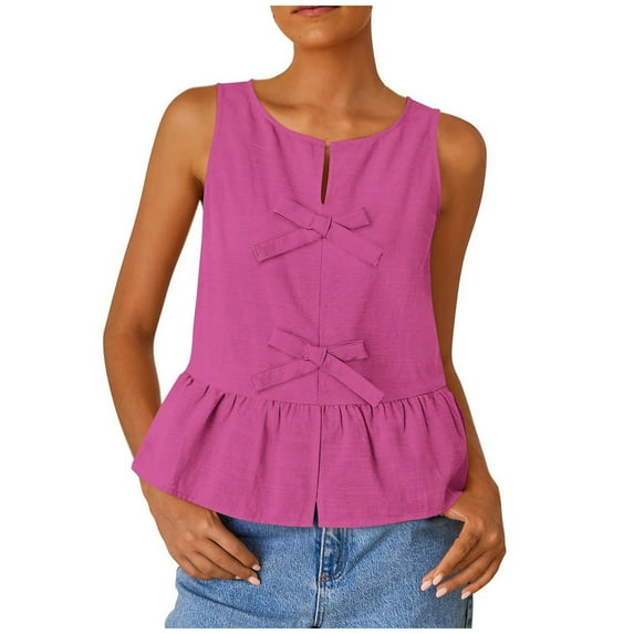 Mgmyaa Womens Tie Front Peplum Tops Bow Sleeveless Babydoll Dressy Blouse Summer Trendy Tank Tops Cute Casual