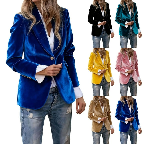 Mgmyaa Womens Velvet Suit Jacket Winter Fashion Casual and Office Blazer with Pockets