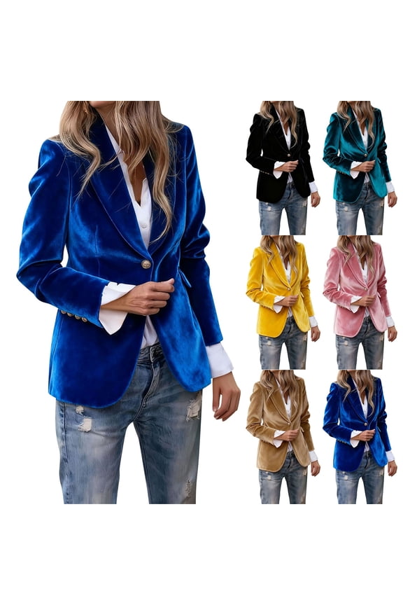 Womens Velvet Suit Jacket Winter Fashion Casual and Office Blazer with Pockets