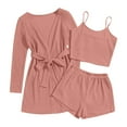thumbnail image 1 of Mgmyaa Womens Waffle Weave Pajamas Set 3 Piece with Robe Camisole Shorts Home Clothes Sleepwear Lounge Wear Comfortable, 1 of 4