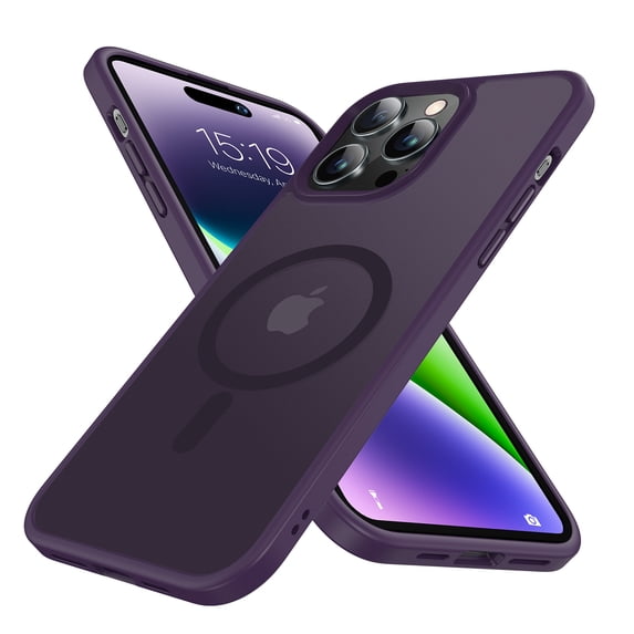 Mgnaooi Magnetic Case for iPhone 15 Pro Compatible with MagSafe, Military Grade Drop Protection, Shockproof Slim Translucent Matte for iPhone 15 Pro Phone Case 6.1 Inch, Purple