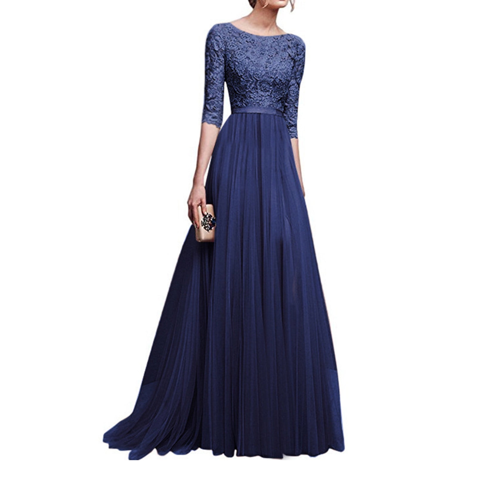 Mgoohoen Formal Prom Dresses for Women Lace Hollow Out Round Neck Half ...