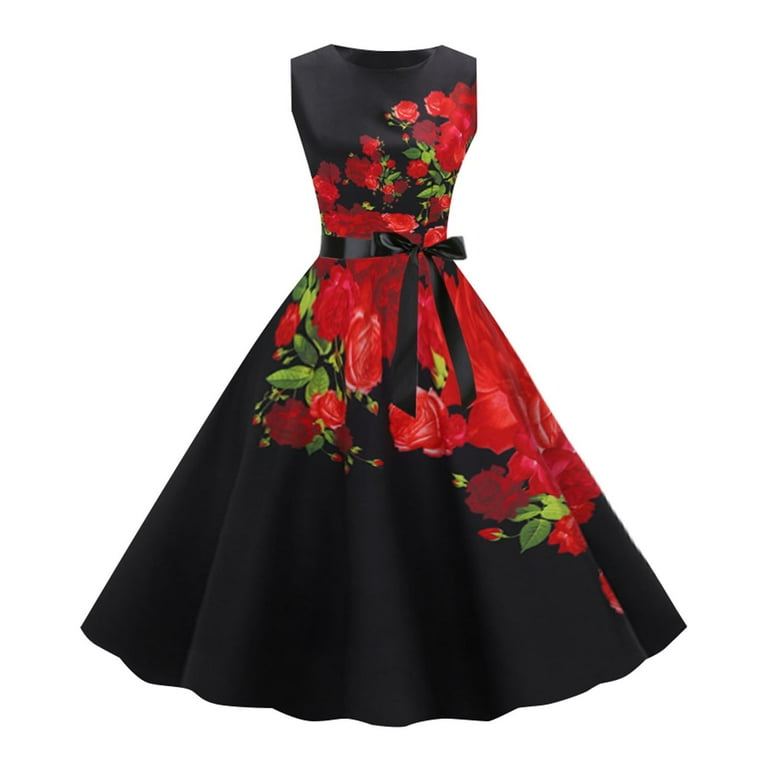 Print Round Neck Sleeveless Evening Dress Print Round Neck Sleeveless Evening Dress