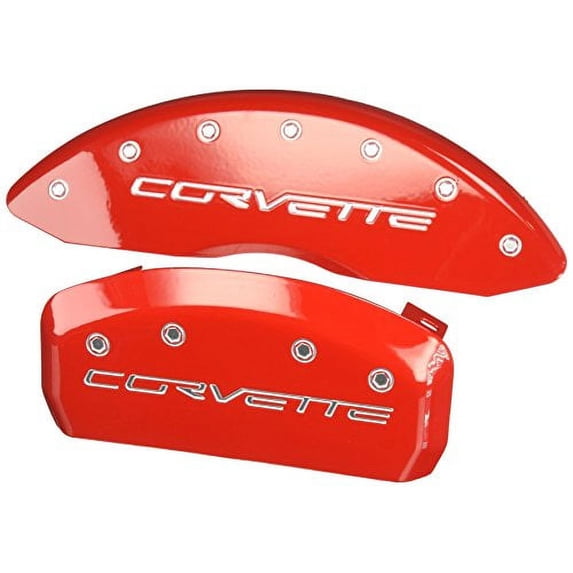 Mgp Caliper Covers 13008Scv6Rd Set Of 4 Caliper Covers Front And Rear: C6/Corvette Red Silver Characters