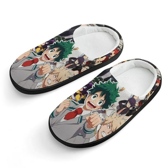 Mha Boku No Hero Academia Kid's Cotton Slippers Winter Warm Soft Plush Slippers with Rubber Sole Non-Slip Indoor Outdoor Slip on Shoes Fluffy House Slippers For Boys Girls Teen