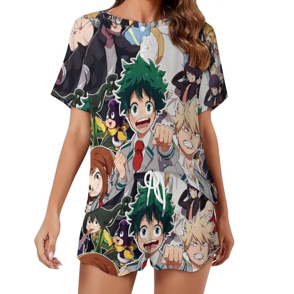 Mha Boku No Hero Academia Summer Home Suit For Womens Short-Sleeved Pajama Set 2pcs Loungewear Soft Sleepwear T-Shirts Tee Shirt Top And Short Sleeping Pants