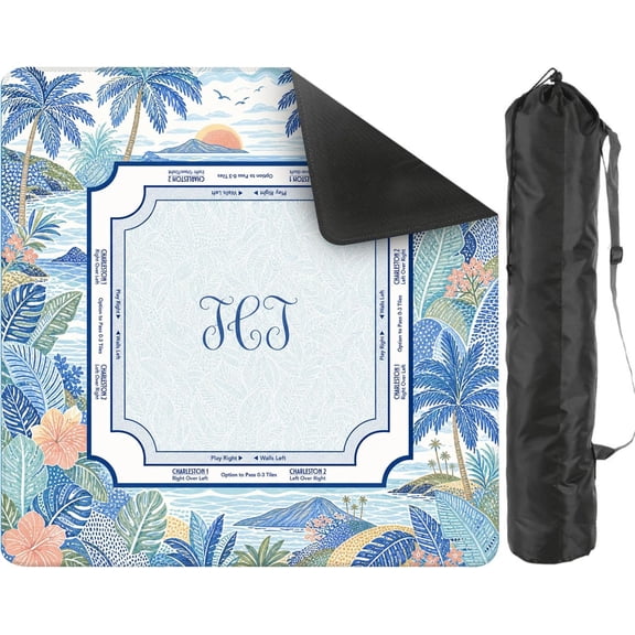 Personalized American Mahjong Mat, 31.5''x31.5''Monogram Blue Tropical