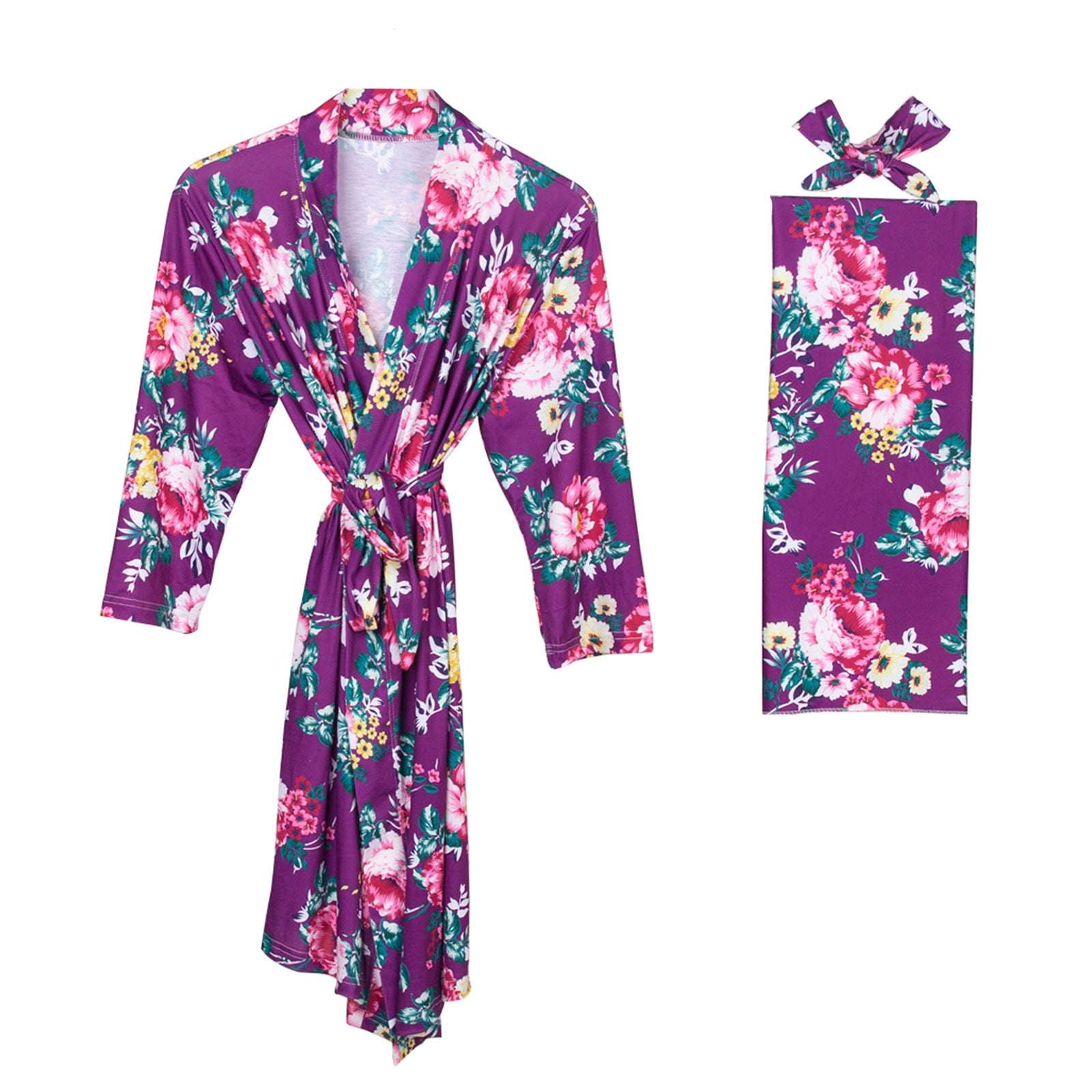 Mhoxuto Maternity Robe and Baby Receiving Blanket, Floral Mama Giving ...