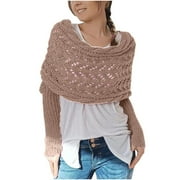MHOXUTO Scarf with Sleeves for Women, Long Sleeve Cable Knit Wrap Crochet Cocoon Shrug Sweater