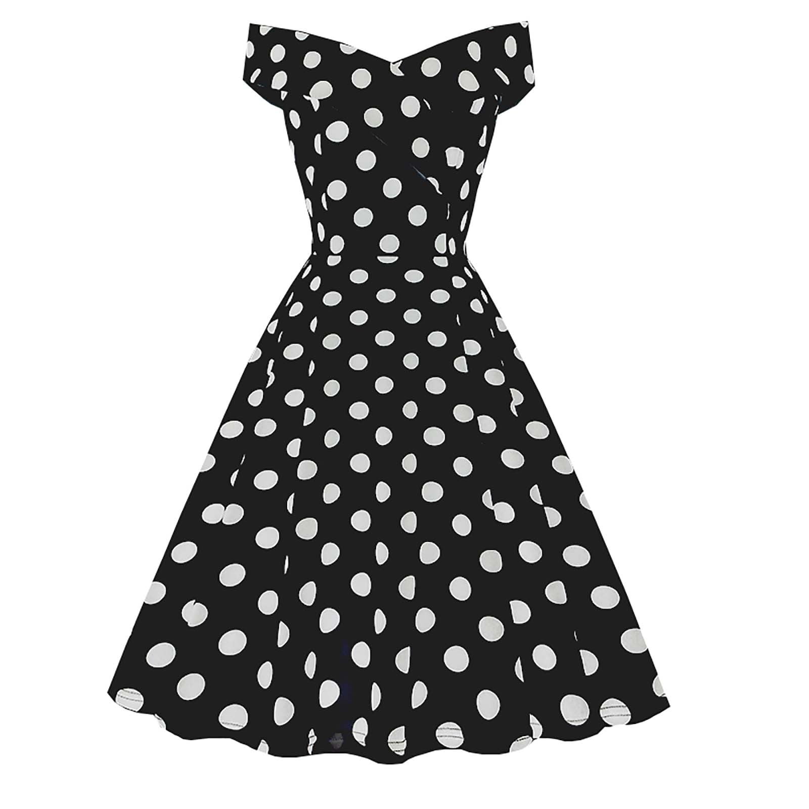 Mhoxuto Women 1950s Vintage Off Shoulder Dresses Prom Polka Dot ...