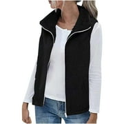 Mhoxuto Women Fuzzy Sherpa Jacket Warm Lapel Reversible Vest with Pockets Cozy Sleeveless Zipper Cardigan Outerwear