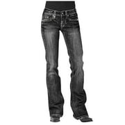 Mhoxuto Women's Butt Lifting Jeans Mid Rise Straight Leg Denim Pants Trendy Curvy Tummy Control Bootcut Trouser with Pockets