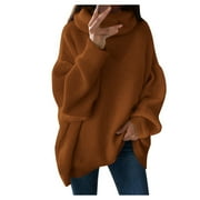 Mhoxuto Women's Turtleneck Oversized Sweater 2024 Fall Long Sleeve Jumper Top Casual Warm Knit Pullover Sweaters