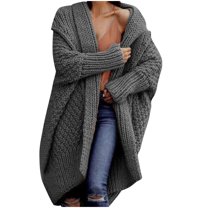 Women's Chunky Knit Cardigan – Plus Size, Open Front, Long Lantern Sleeves With Pockets
