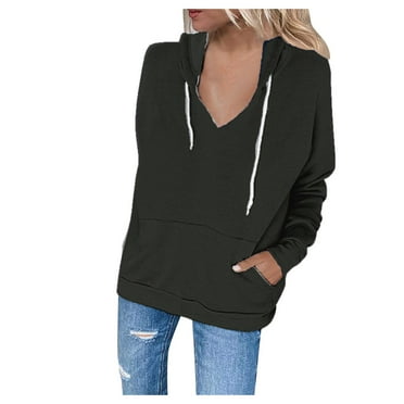 Mhoxuto Womens Fashion Tops Long Sleeve V Neck Hoodies Sweatshirts Loose Fit Oversized Drawstring Pullovers