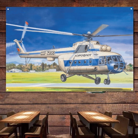 Mi-8 Transport Helicopter Wall Decor Tapestry - 38" x 57" Attack Aircraft Canvas Print Art Poster - Air Force Banner Wall Hanging Flag - Aviation Military Artwork For Army Fans