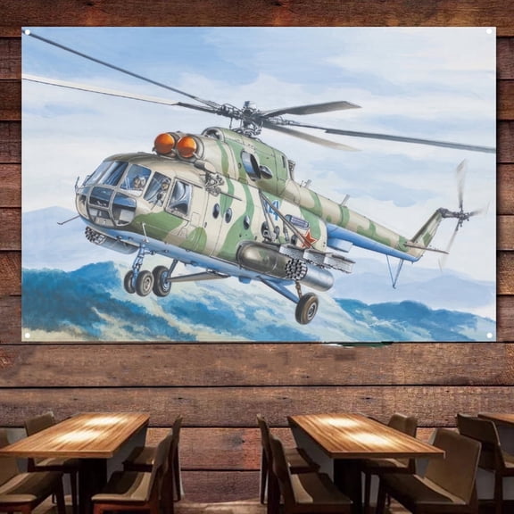 Mi-8MT Attack Helicopter Posters and Prints Canvas Painting - 38" x 57" Air Force Military Artwork For Army Fans - Wall Hanging Flag Banner For Room & Office Wall Decor