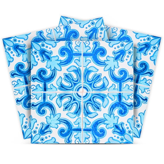 Mi Alma Abstract Blue White Tile Stickers - Removable Vinyl 4x4, 24 pcs