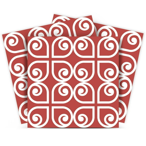 Mi Alma Abstract Red White Tile Stickers - Removable Vinyl 4x4, 24 pcs
