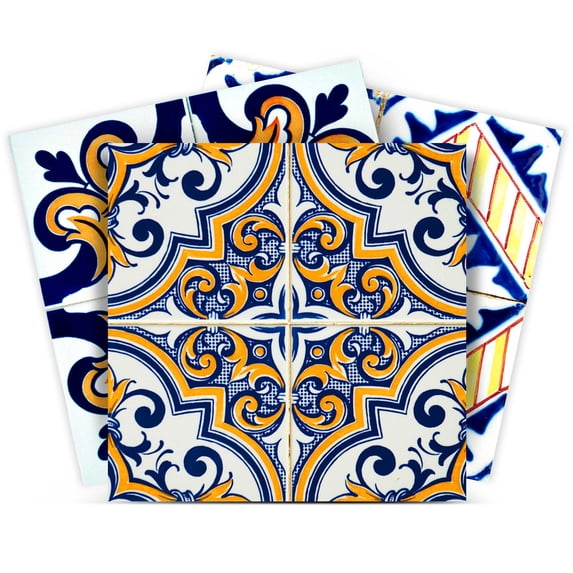 Mi Alma Abstract Yellow Blue Tile Stickers - Removable Vinyl 4x4, 24 pcs