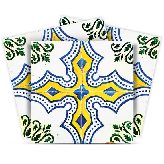 Mi Alma Abstract Yellow White Tile Stickers - Removable Vinyl 4x4, 24 pcs