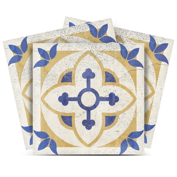 Mi Alma Authentic Blue/Yellow Tile Stickers - Removable Vinyl 4x4, 24 pcs