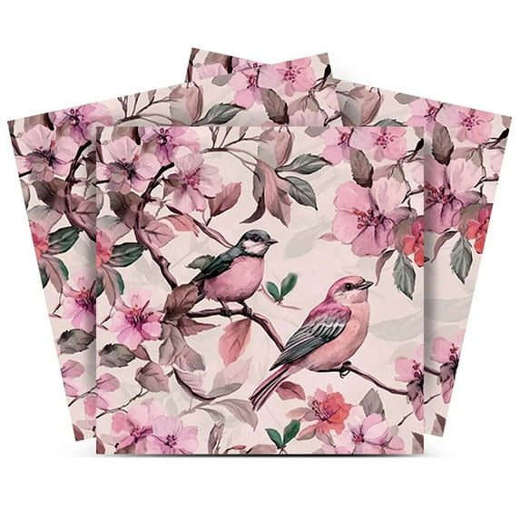Mi Alma Bird Pink Tile Stickers - Removable Vinyl 4x4, 24 pcs
