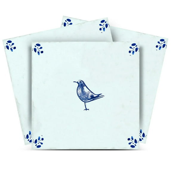 Mi Alma Bird Vintage Blue Tile Stickers - Removable Vinyl 4x4, 24 pcs
